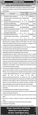 Newspaper clipping: WCLA Tender for Graveyard & Community Center Renovation, Dunya, 16 Apr 2026
