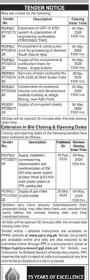 Newspaper clipping: PPL Tender Notice for Engineering, Construction & Supplies, Jang, 16 Apr 2026