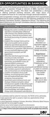 Newspaper clipping: Bank of Punjab Banking Operations Jobs 2026, Jang, 16 Apr 2026