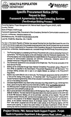 Newspaper clipping: Health Dept Tender for Non-Consultancy Services in Lahore, Jang, 16 Apr 2026