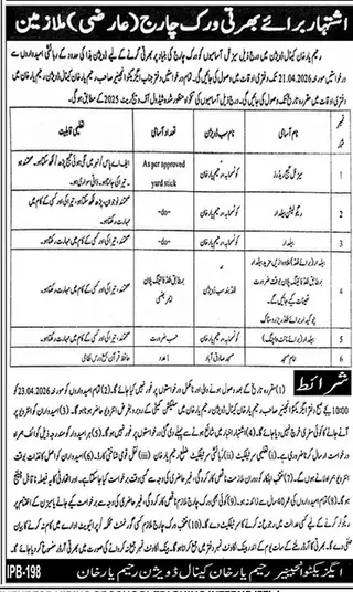 Newspaper clipping: Work Charge Jobs in Rahim Yar Khan Canal Division, Jang, 16 Apr 2026