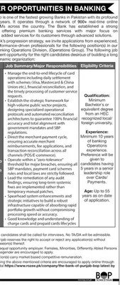 Newspaper clipping: The Bank of Punjab Banking Operations Jobs, Jang, 16 Apr 2026