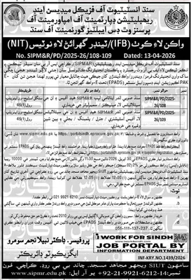 Newspaper clipping: SIPM&R Tender for Lab & Office Equipment in Karachi, Daily Kawish, 16 Apr 2026