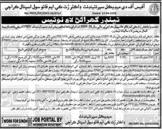 Newspaper clipping: Dr. Ruth Pfau Civil Hospital Karachi Tender Notice 2026, Daily Kawish, 16 Apr 2026