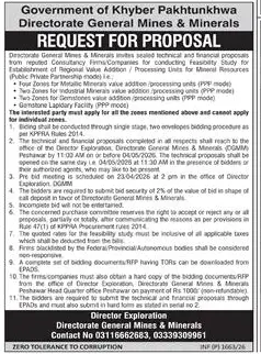 Newspaper clipping: Mines & Minerals RFP for Feasibility Study in Khyber Pakhtunkhwa, Dawn, 16 Apr 2026