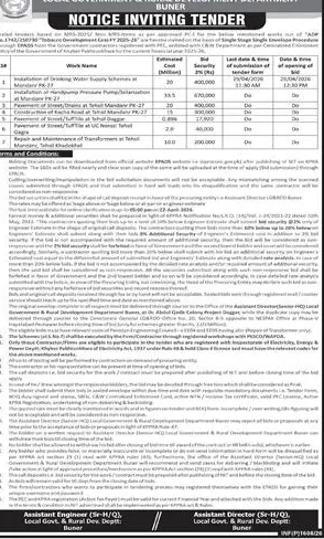 Newspaper clipping: Tender Notice for Development Works in Buner, Dawn, 16 Apr 2026