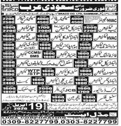 Newspaper clipping: Jobs in Saudi Arabia at BRACO CO. LTD, Express, 16 Apr 2026