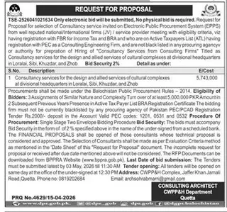 Newspaper clipping: Consultancy Services Tender for Cultural Complexes in Balochistan, Express, 16 Apr 2026