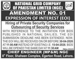 Newspaper clipping: NGC EOI Deadline Extension for Security Services, Express, 16 Apr 2026