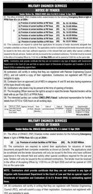 Newspaper clipping: Military Engineer Services Tender for Emergency Work PAF Chaklala, Express, 16 Apr 2026
