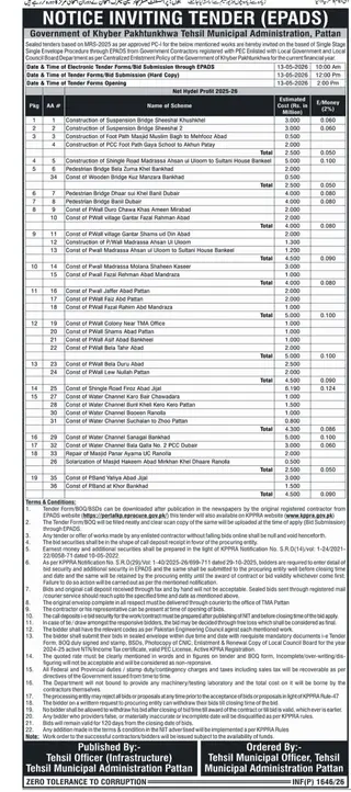 Newspaper clipping: Tender Notice for Works - TMA Pattan, Khyber Pakhtunkhwa, Nawa-i-Waqt, 16 Apr 2026
