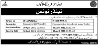 Newspaper clipping: Procurement of Track Pin and Other Items Tender - Heavy Industries Taxila, Nawa-i-Waqt, 16 Apr 2026