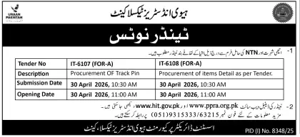Newspaper clipping: Procurement of Track Pin and Other Items Tender - Heavy Industries Taxila, Nawa-i-Waqt, 16 Apr 2026