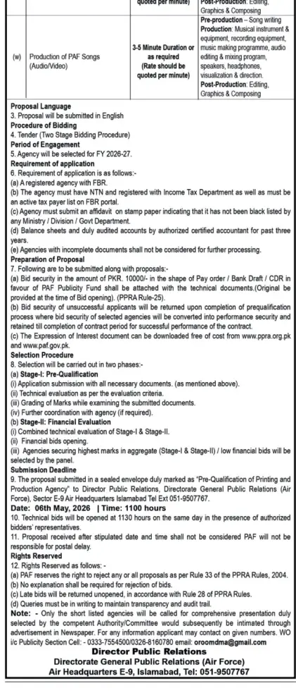 Newspaper clipping: PAF Printing and Production Agency Pre-Qualification Tender, Nawa-i-Waqt, 16 Apr 2026