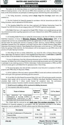Newspaper clipping: WASA Bahawalpur E-Tender: Consumer Bill Printing & Distribution, Nawa-i-Waqt, 16 Apr 2026