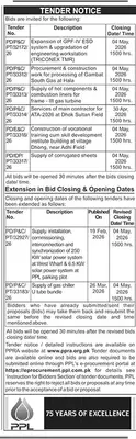 Newspaper clipping: PPL Tender Notice for Various Supplies, Services & Works, The News International, 16 Apr 2026
