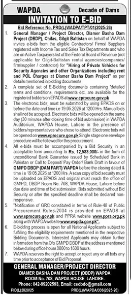 Newspaper clipping: WAPDA E-Bid for Security Agencies & Other Organizations, The News International, 16 Apr 2026