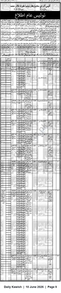 Newspaper clipping: Public Auction Notice — Sale of Multiple Immovable Properties, Daily Kawish, 10 Jun 2026