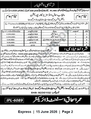 Newspaper clipping: Public Auction: Sale of Multiple Plots — Assistant Director Umar Ishaq, Express, 15 Jun 2026