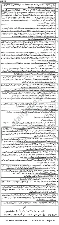 Newspaper clipping: Punjab Mines & Minerals Department e-Auction for Prospecting Licenses / Mining Leases, The News International, 18 Jun 2026