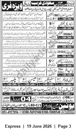Newspaper clipping: Job Openings: HVAC, Fabricators, Fitters and Other Trades (with Salary Ranges), Express, 19 Jun 2026