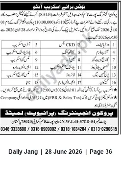 Newspaper clipping: Procon Engineering Public Sale / Auction on 2026-06-01, Jang, 28 Jun 2026