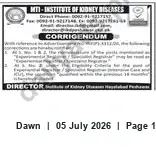 Newspaper clipping: Corrigendum — MTI Institute of Kidney Diseases (Director Office, Hayatabad Peshawar), Dawn, 05 Jul 2026