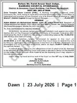 Newspaper clipping: Court Notice: Defendants — Dankino County, Dawn, 23 Jul 2026
