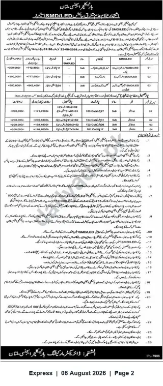 Newspaper clipping: Public Auction: SMD/LED Advertising Panels & Hoardings — Multan, Express, 06 Aug 2026