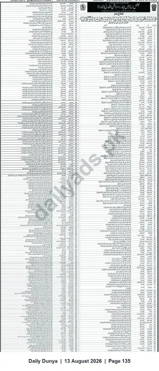 Newspaper clipping: Public Auction Notice — List of Attached Immovable Properties, Dunya, 13 Aug 2026