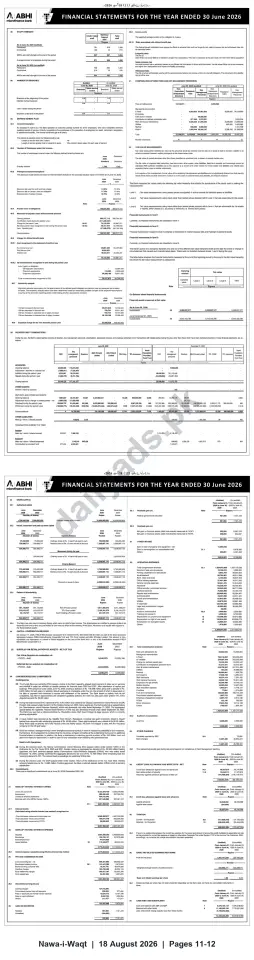 Newspaper clipping: IABHI Finance Bank publishes Audited Financial Statements for year ended 30 June 2026, Nawa-i-Waqt, 18 Aug 2026