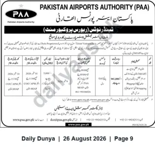 Newspaper clipping: PAA Auction Notice: Baggage-Wrapping Concession at MIAP, Dunya, 26 Aug 2026