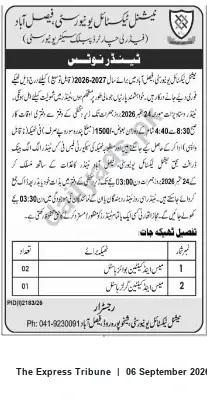 Newspaper clipping: Tender Notice — PID 02183/26 (FY 2026-2027), The Express Tribune, 06 Sep 2026