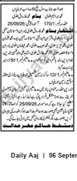 Newspaper clipping: Court/Public Notice: Molooki Muhammad Aziz and Muhammad Habib Alvi, Daily Aaj, 06 Sep 2026