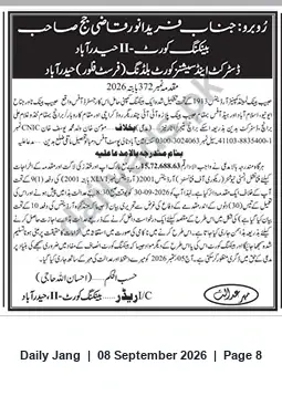 Newspaper clipping: Court Notice: Judgment Re Original Share — Court-11 Hyderabad, Jang, 08 Sep 2026