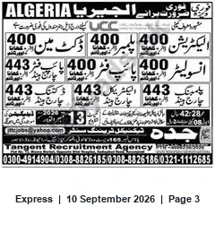 Newspaper clipping: Tangent Recruitment Agency — Recruitment Contact Information, Express, 10 Sep 2026