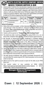 Newspaper clipping: QESCO Tender Notice — E-Bid by Quetta Electric Supply Company, Dawn, 12 Sep 2026