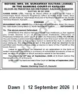 Newspaper clipping: Banking Court-VI Karachi Notice, Dawn, 12 Sep 2026