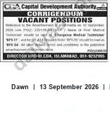 Newspaper clipping: CDA Corrigendum: Vacancy for Director HRD-III, Islamabad, Dawn, 13 Sep 2026