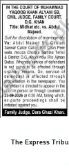 Newspaper clipping: Court Summons: Appearance in Divorce Suit — Dera Ghazi Khan Family Court, The Express Tribune, 14 Sep 2026
