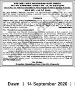 Newspaper clipping: Court Notice — Karachi, Dawn, 14 Sep 2026