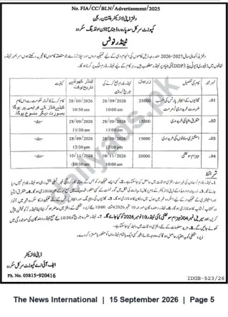 Newspaper clipping: Tender Notice (DDP 2026-27) — Deputy Director Local Government, Balochistan, The News International, 15 Sep 2026