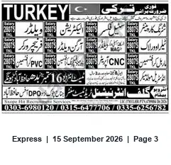 Newspaper clipping: Swope Hit Recruitment — Opportunities (Turkey), Express, 15 Sep 2026