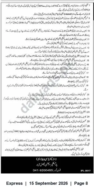 Newspaper clipping: Tender Notice — Sealed Bids Invited for Supply / Installation (LED referenced) — Director, Faisalabad, Express, 15 Sep 2026