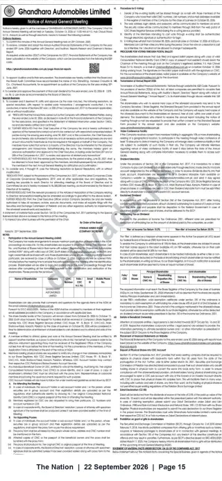 Newspaper clipping: Ghandhara Automobiles Limited — Notice of Annual General Meeting & E‑Voting Instructions, The Nation, 22 Sep 2026