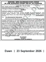 Newspaper clipping: Banking Court Notice — Karachi, Dawn, 23 Sep 2026