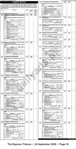Newspaper clipping: Punjab Forest Department Tenders 2026–27 — Maintenance & Afforestation Works (EP‑Punjab), The Express Tribune, 24 Sep 2026