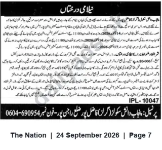 Newspaper clipping: Public Auction Notice — Sale of Trees in Rajanpur, Punjab, The Nation, 24 Sep 2026