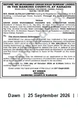 Newspaper clipping: Banking Court IV, Karachi — Court Notice, Dawn, 25 Sep 2026