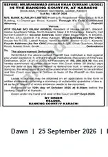 Newspaper clipping: Banking Court IV, Karachi — Judge Ameen Khan Durrani, Dawn, 25 Sep 2026